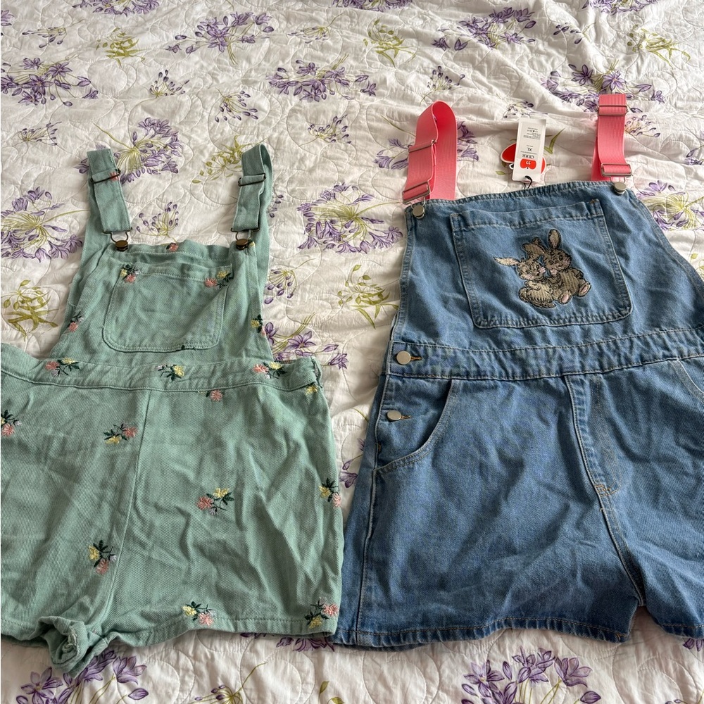 Women’s Floral Green and Blue Denim Overalls bundle